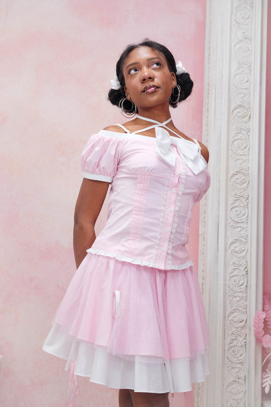 TOP ONLY// Sparkling Ribbon Top (PINK)